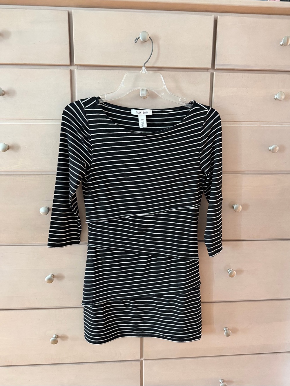 White House Black Market Black & White Striped 3/4 Sleeve Dress XXS